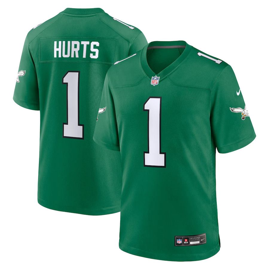 Men Philadelphia Eagles 1 Jalen Hurts Nike Kelly Green Alternate Game Player NFL Jersey